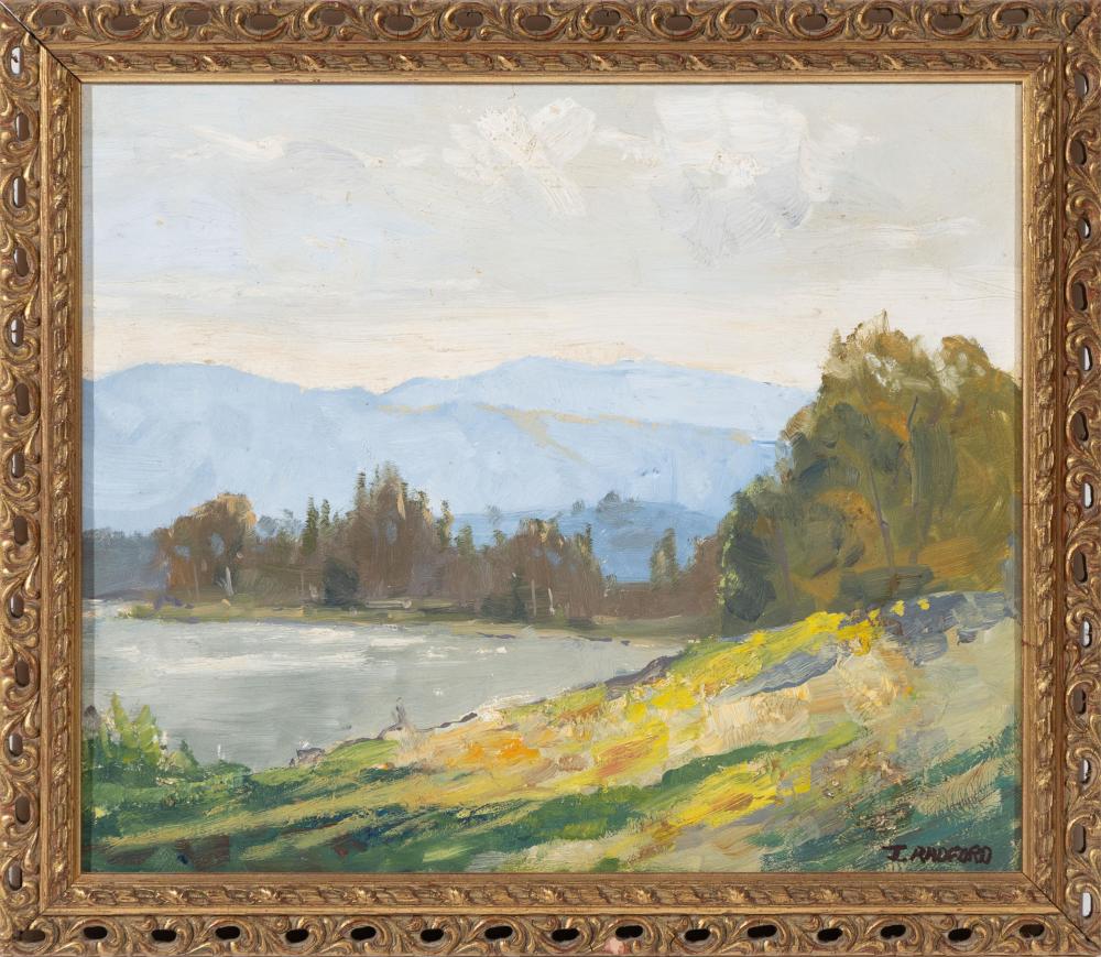 James Radford comparable auction result: james radford lake scene oil on board 37 x 44 frame size 45 x 51cm