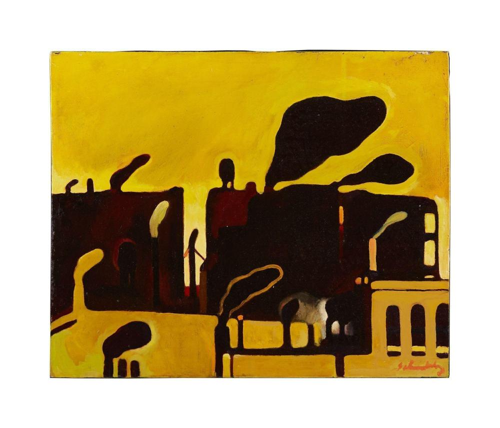 Playboy | Roy Schnackenberg Streetscape Painting sold by Julien's Auctions, lot 281 — auction record photograph
