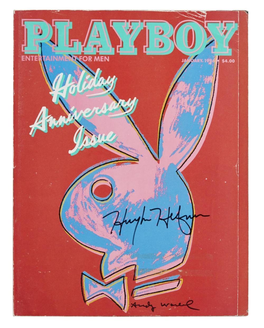 Hugh Hefner | Signed 1986 Andy Warhol Cover Playboy Magazine sold by Julien's Auctions, lot 333 — auction record photograph