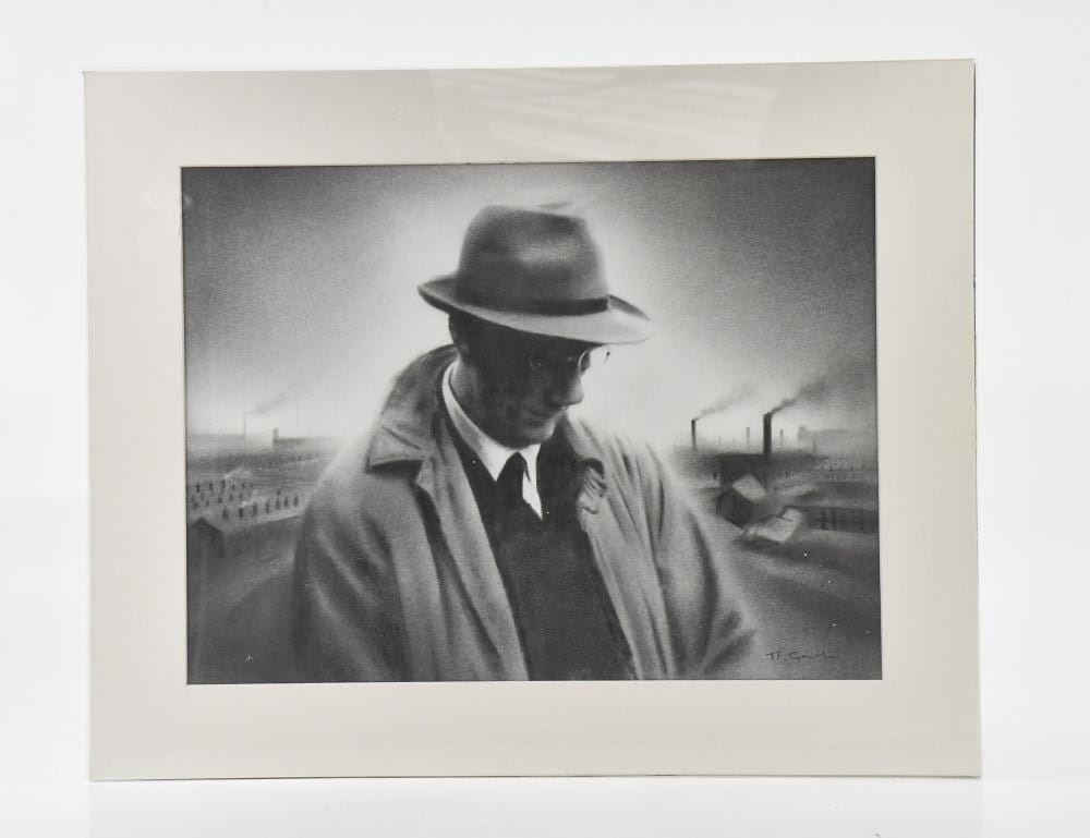 Marc Grimshaw comparable auction result: marc grimshaw born 1957 pencil and graphite portrait of laurence stephen lowry in industrial setting signed 29 x 39cm unframed