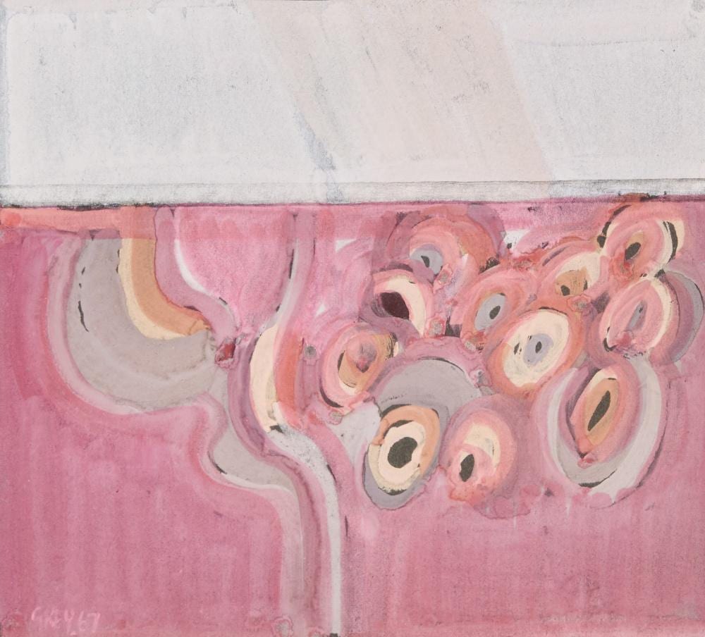 Geoffrey Key comparable auction result: geoffrey key abstract forms in pink 1967