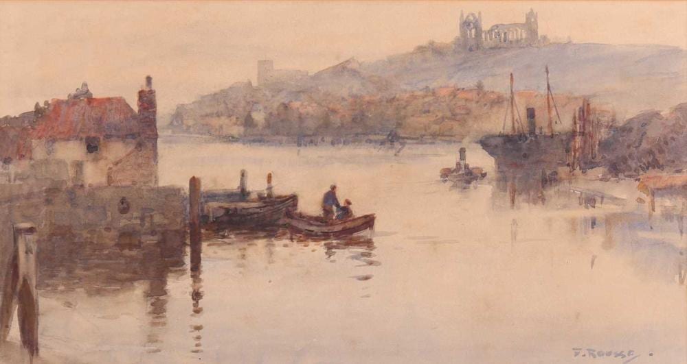Frank Rousse comparable auction result: frank rousse british fl 1894 1917 whitby harbour and abbey signed f rousse lower right watercolour 24 x 45 cm framed and glazed 42 4 x 63 5 cm