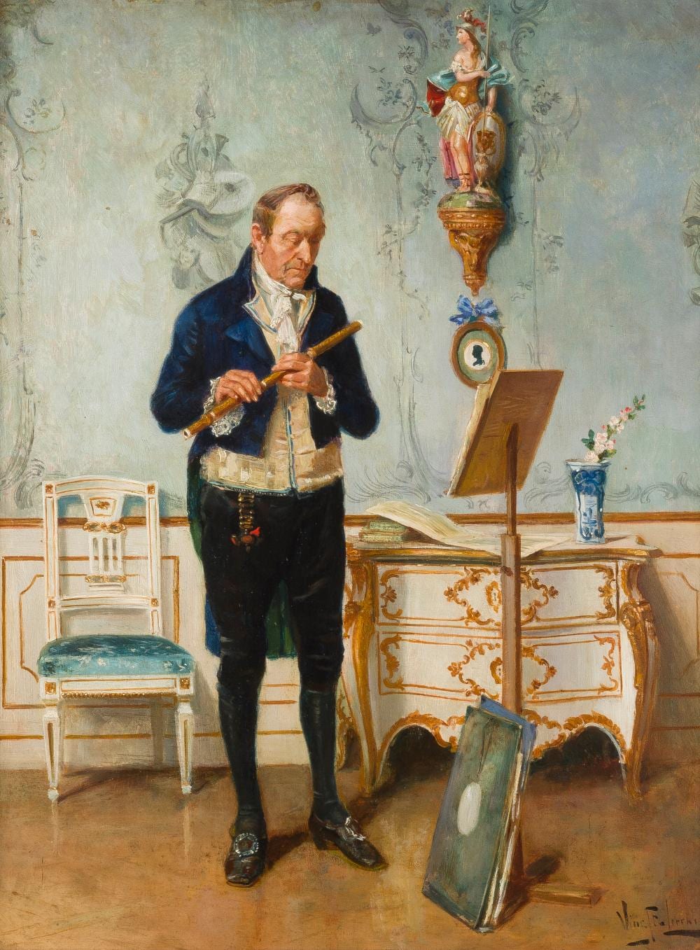 Vincent Stoltenberg Lerche comparable auction result: vincent stoltenberg lerche fl tist vor dem notenpult in elegantem interieur