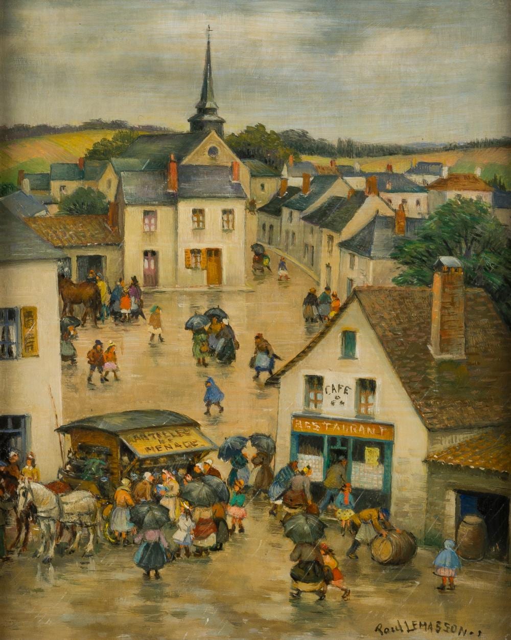 Paul Lemasson comparable auction result: paul lemasson zwei gem lde mit darstellungen belebter stra en in einer kleinen stadt im herbst und