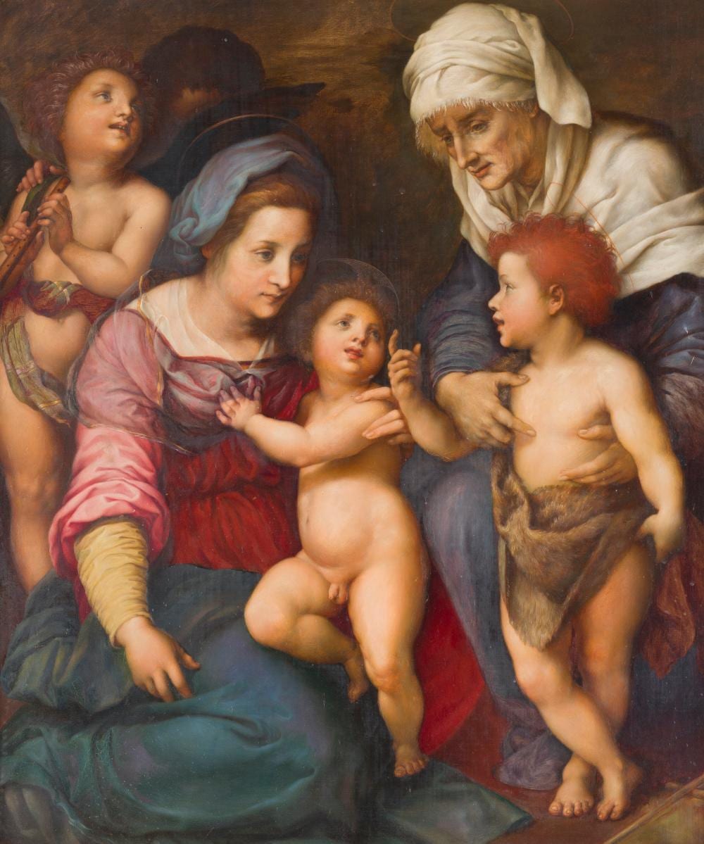 Andrea del Sarto comparable auction result: andrea del sarto nachfolger des wohl 19 jh heilige familie mit maria und dem kind dem johanne