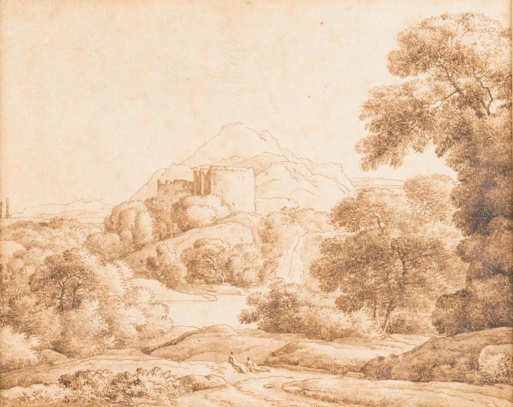 Wilhelm von Kobell comparable auction result: wilhelm von kobell s dliche ideallandschaft mit burganlage und rastenden wanderern am wegesrand