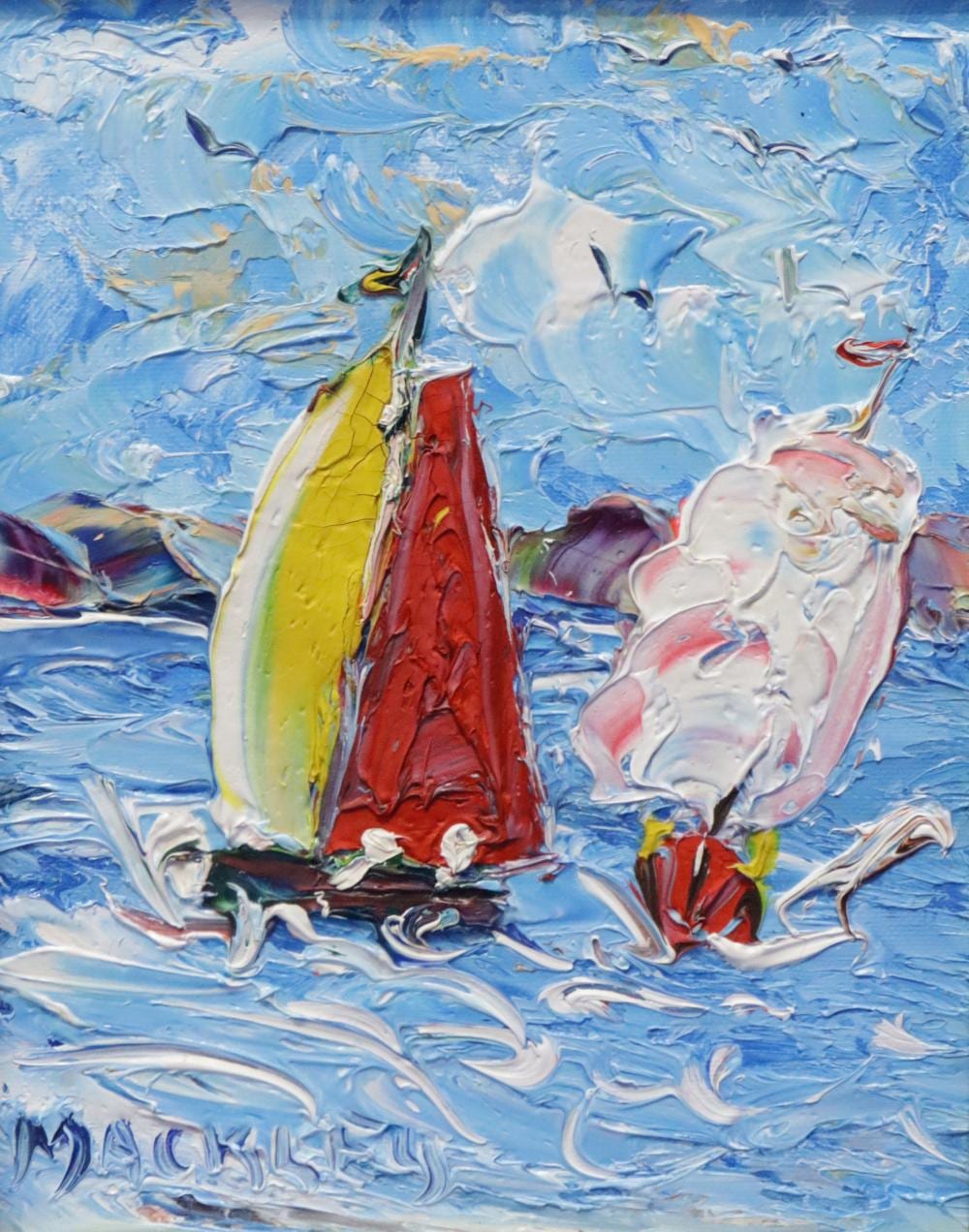 Evan Mackley comparable auction result: evan mackley oil on board the close call signed lower left approx 23cm x 19cm