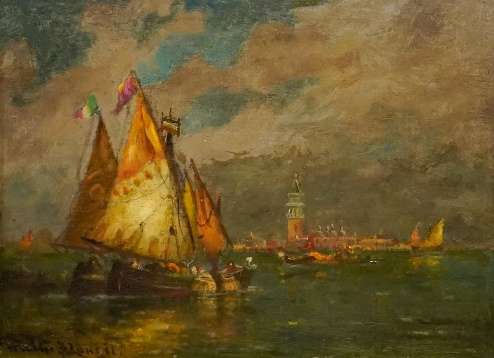 Walter Franklin Lansil comparable auction result: walter franklin lansil american 1846 1925 the gulf of venice oil on panel signed l l inscribed and titled on verso frame 17 1 2 x 22 in 44 5 x 55 9 cm