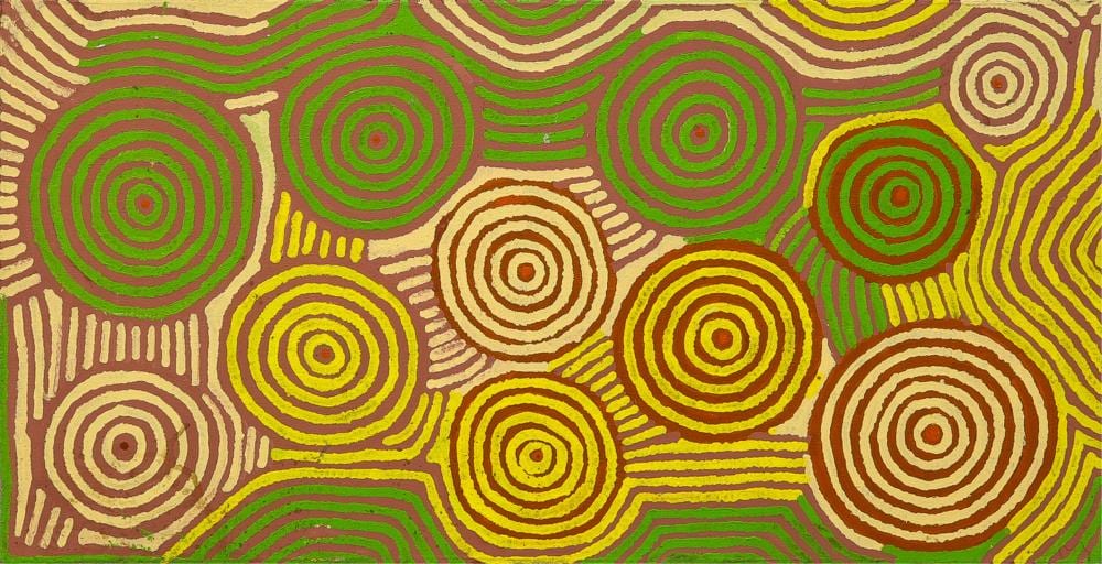 Lorna Ward Napanangka comparable auction result: lorna ward napanangka my country acrylic on belgian linen 62cm x 121cm