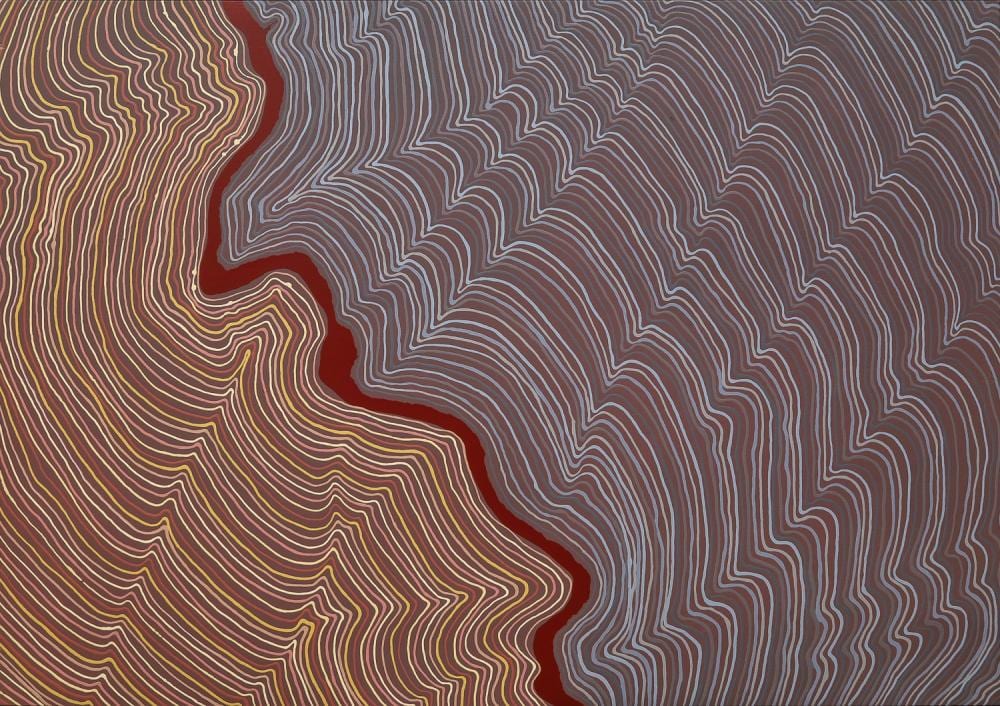 Robby WIRRAMANDA comparable auction result: robby wirramanda walpa walking on country acrylic on linen 123cm x 175cm