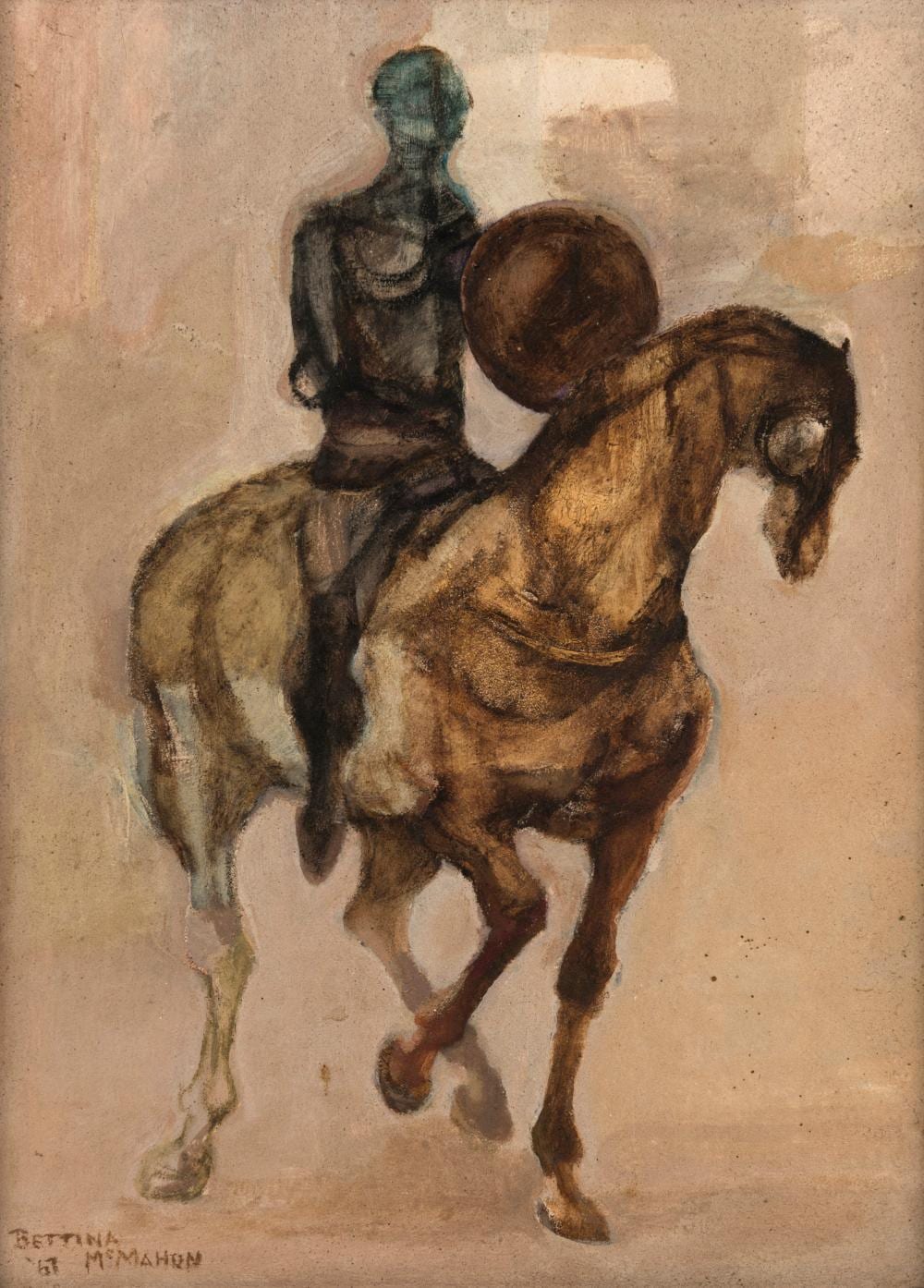 Bettina McMahon comparable auction result: bettina mcmahon 1930 dark warrior oil on board signed lower left bettina mcmahon 67 35 x 26cm 52 x 43cm overall