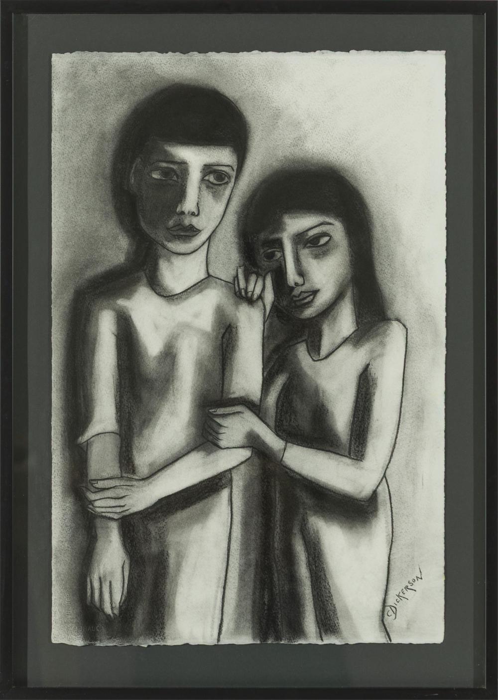 Camilla Dickerson comparable auction result: camilla dickerson the couple charcoal on paper 58 x 38cm frame 68 x 48 5cm