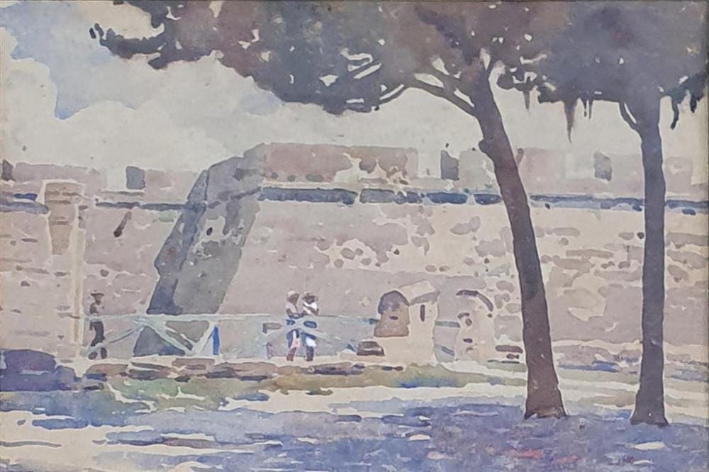 Fred Leist comparable auction result: frederick william leist 1878 1945 untitled mexican ruins watercolour signed under mount lower left 22 x 33 cm framed 43 x 5