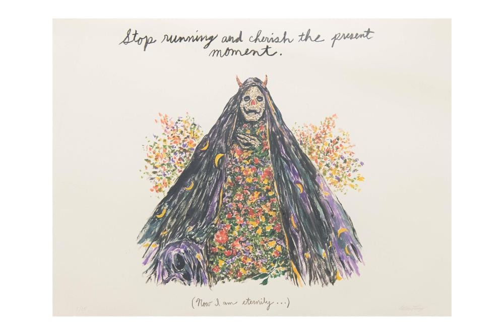 Wes Lang comparable auction result: wes lang american 1972 stop running and cherish the present moment gicl e print on cotton smooth rag