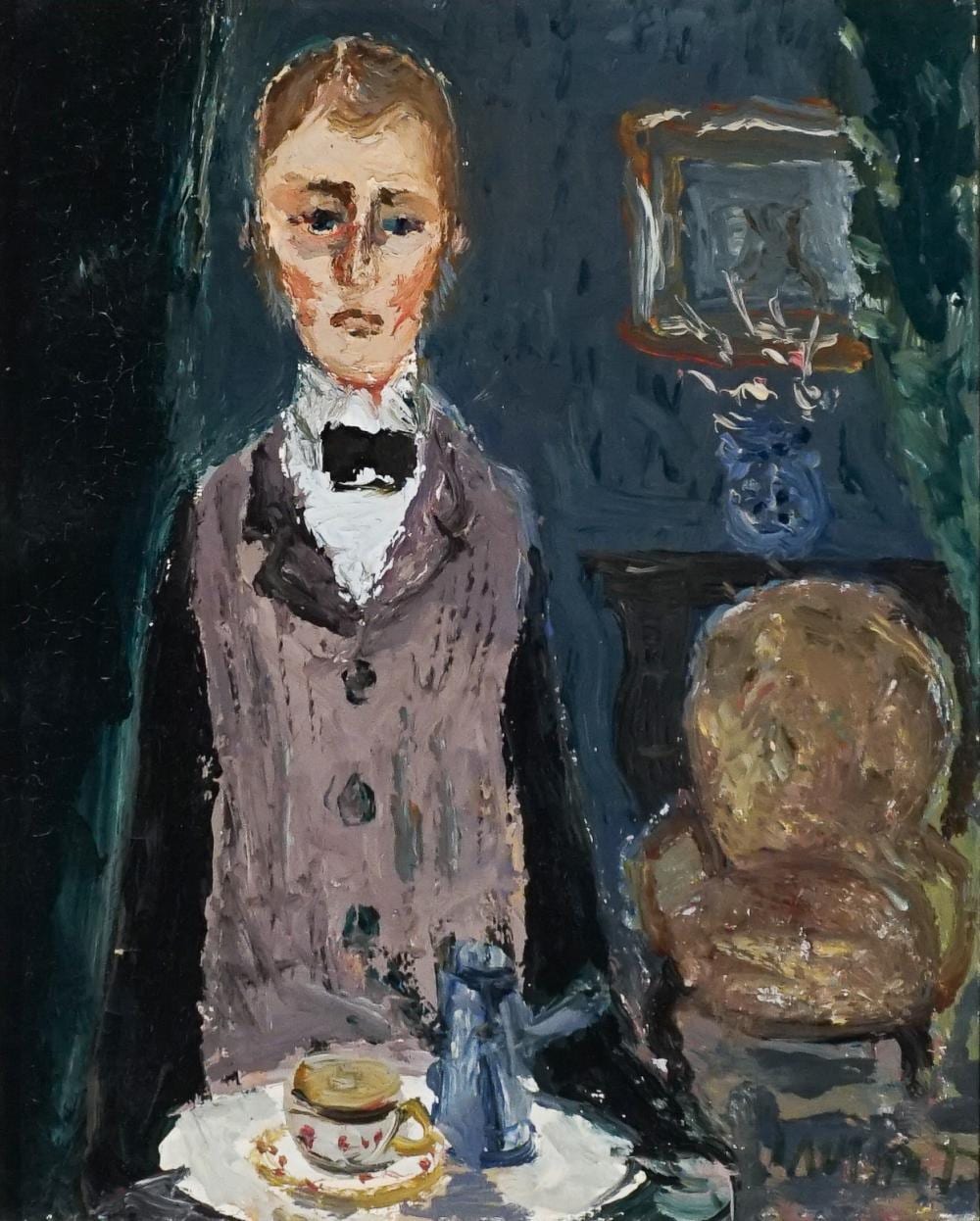 gabriel dauchot french 1927 2005 butler serving tea oil on canvas 10 3 4 x 8 3 4 in 27 3 x 22 2 cm frame 19 1 2 x 17 1 2 in 49 5 x 44 5 cm · Weschler's · 2025-09-12 Gabriel Dauchot comparable auction result: gabriel dauchot french 1927 2005 butler serving tea oil on canvas 10 3 4 x 8 3 4 in 27 3 x 22 2 cm frame 19 1 2 x 17 1 2 in 49 5 x 44 5 cm