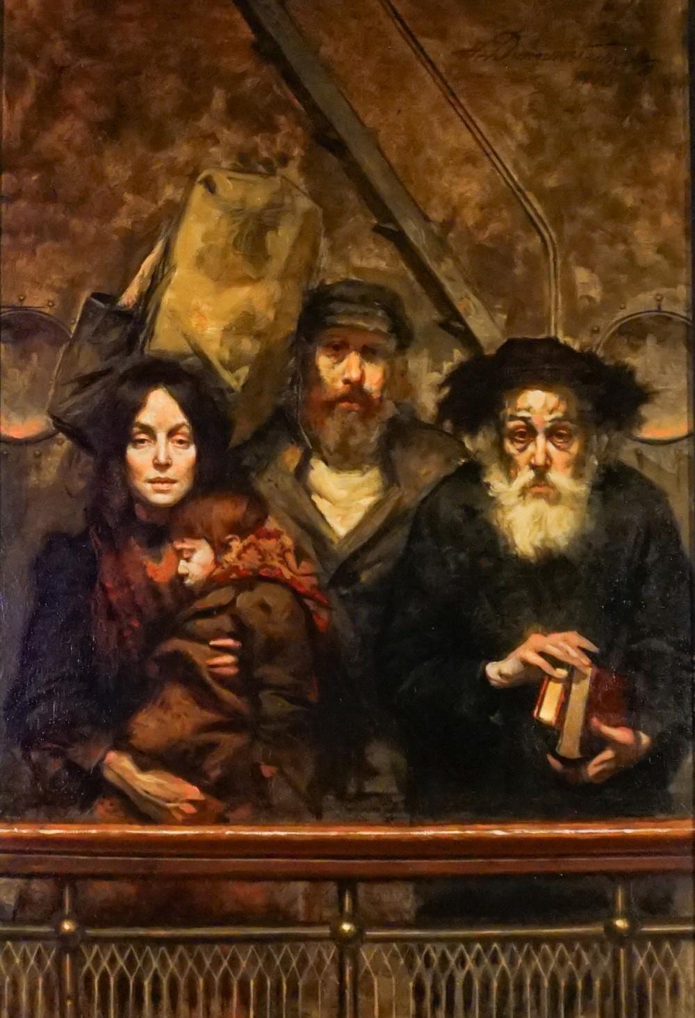 Harvey Dinnerstein comparable auction result: harvey dinnerstein american 1928 2022 immigrants arriving in new york oil on board 17 3 4 x 12 in 45 1 x 30 5 cm frame 23 x 17 in 58 4 x 43 2 cm