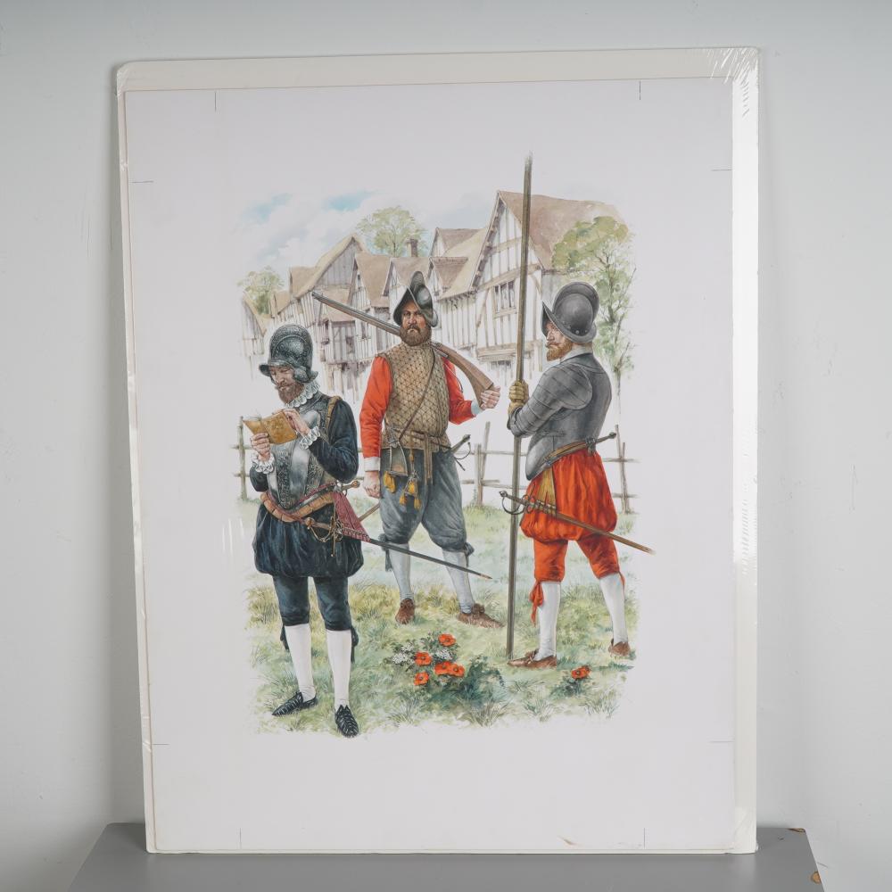 Angus McBride comparable auction result: angus mcbride original gouache on board elizabethan foot soldiers