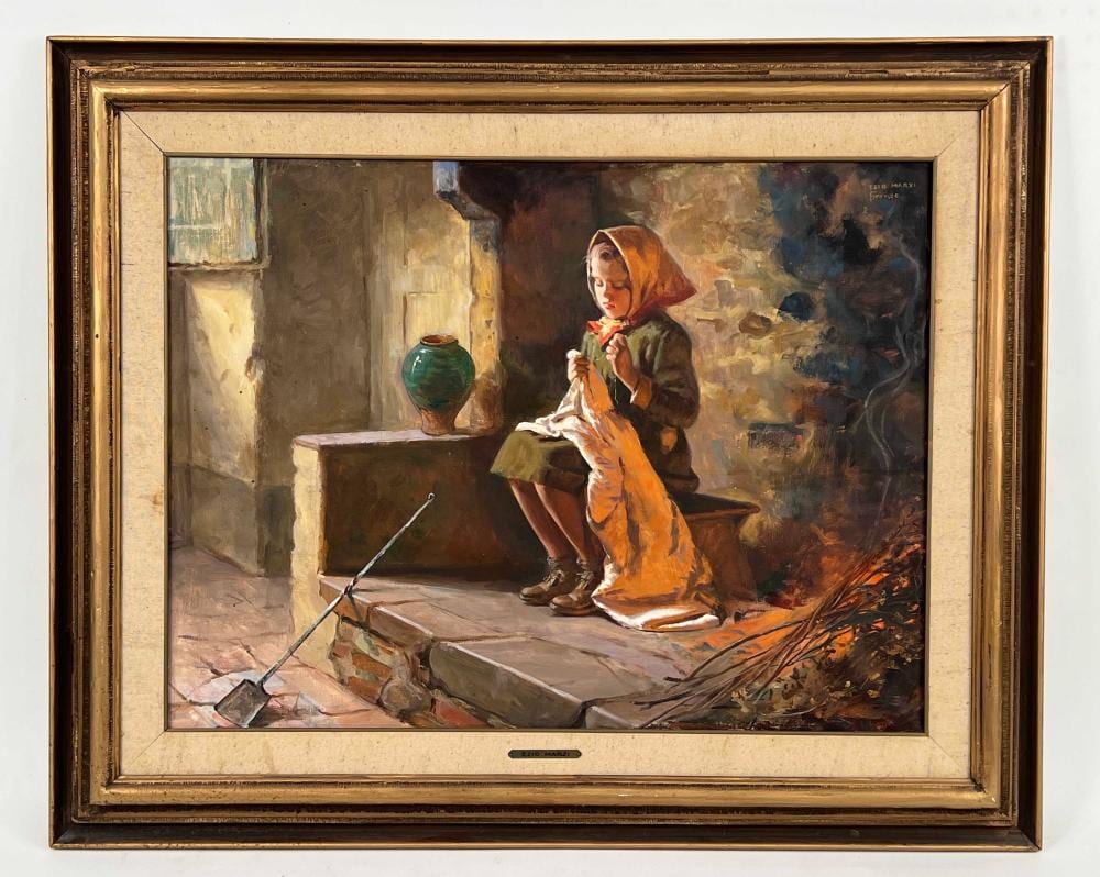 Ezio Marzi comparable auction result: ezio marzi 1875 1955 girl knitting o c