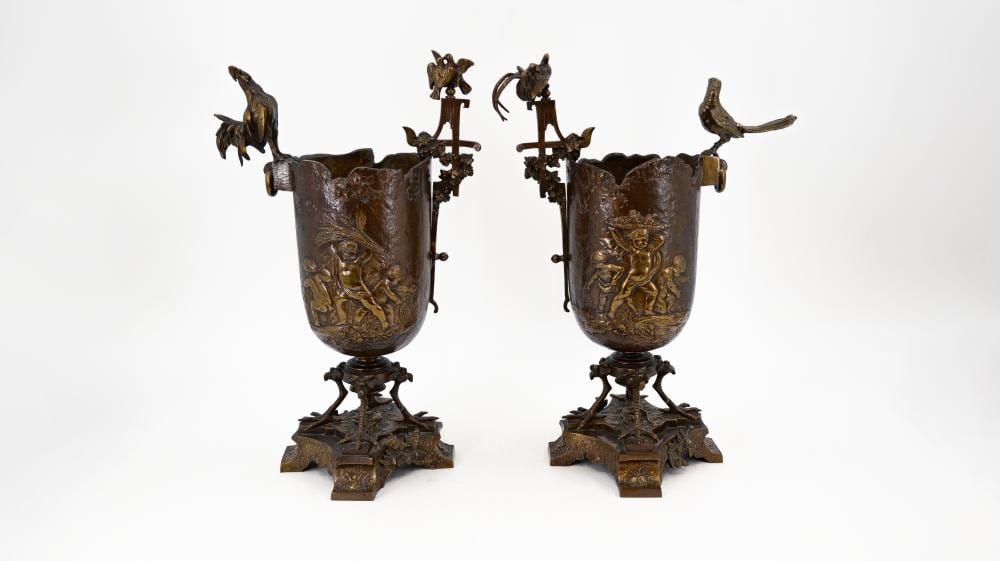 Auguste de Wever comparable auction result: auguste de wever 1836 1910 a lot of two antique richly decorated and patinated bronze urn vases
