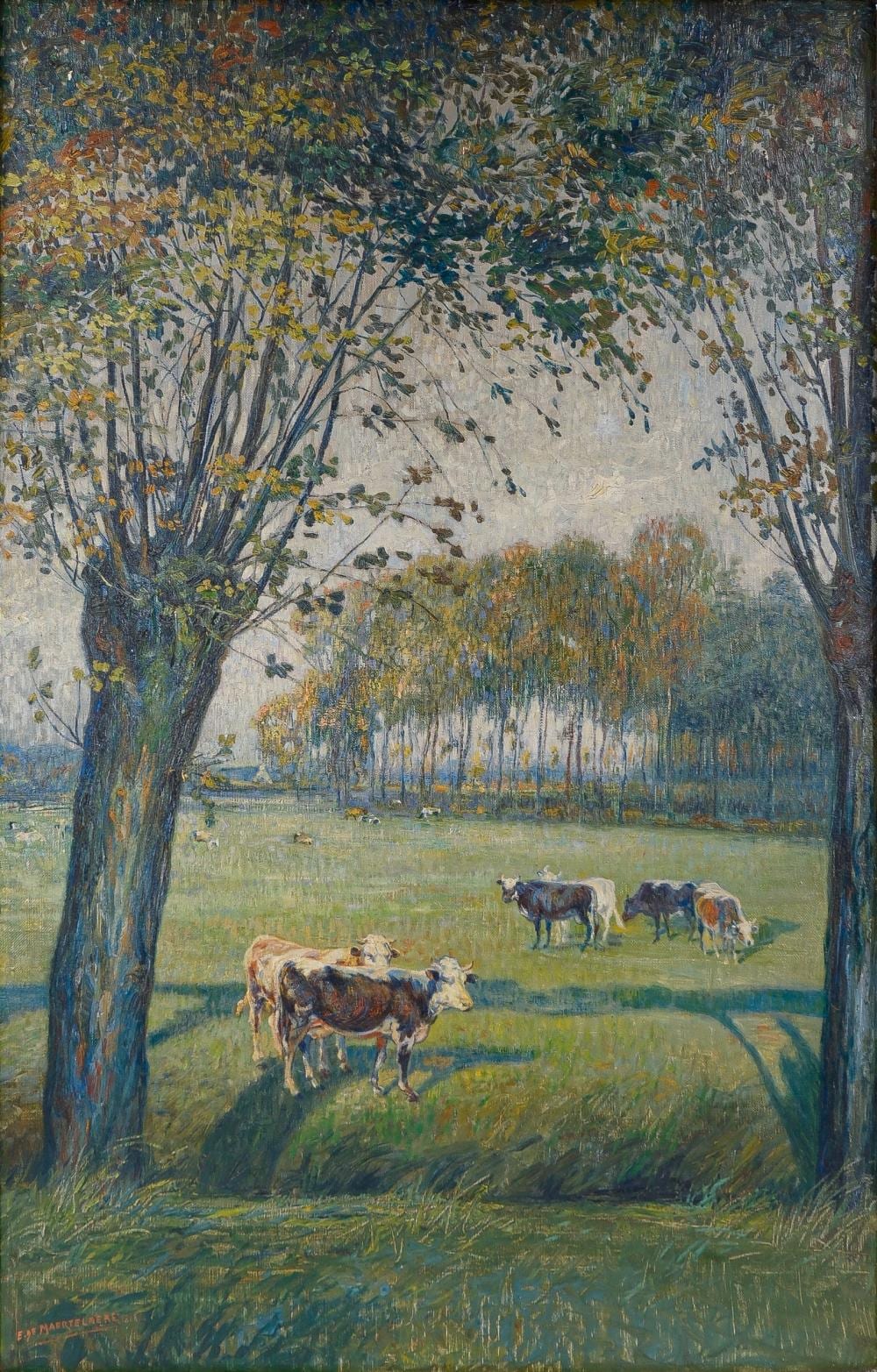 edmond de maertelaere 1876 1938 cows in landscape an antique oil on canvas painting · Ostantix Auctions · 2025-10-01 Edmond de Maertelaere comparable auction result: edmond de maertelaere 1876 1938 cows in landscape an antique oil on canvas painting