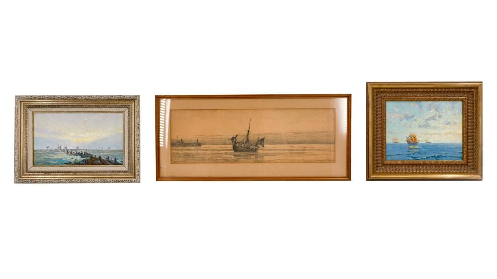 Louis Royon comparable auction result: louis royon 1882 1968 sea views a lot of two marine oil on panel paintings and a pencil drawing