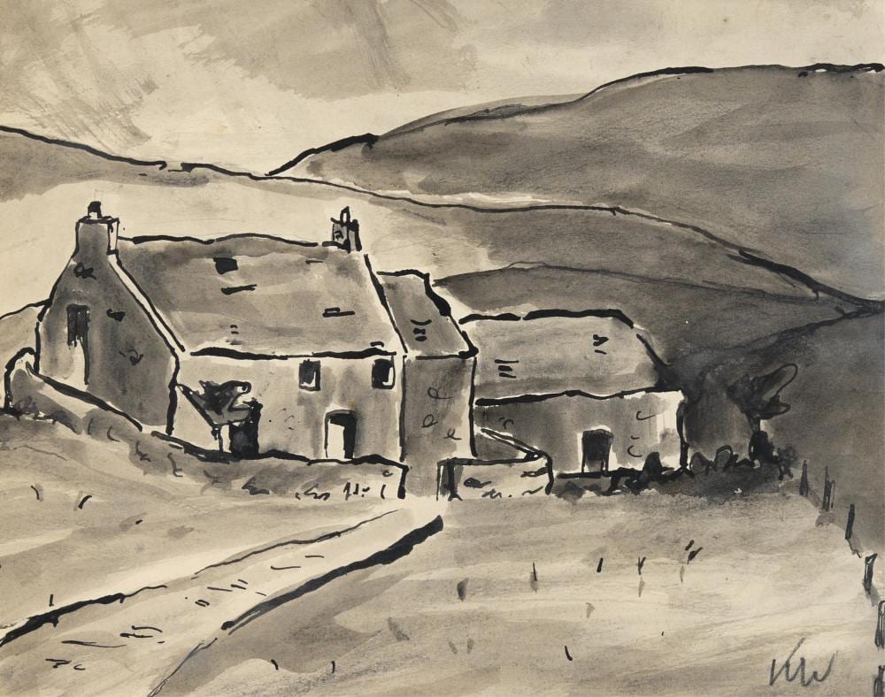 Kyffin Williams comparable auction result: kyffin williams welsh 1918 2006 untitled ink and wash on paper 18 x 22 5cm framed 32 x 42cm