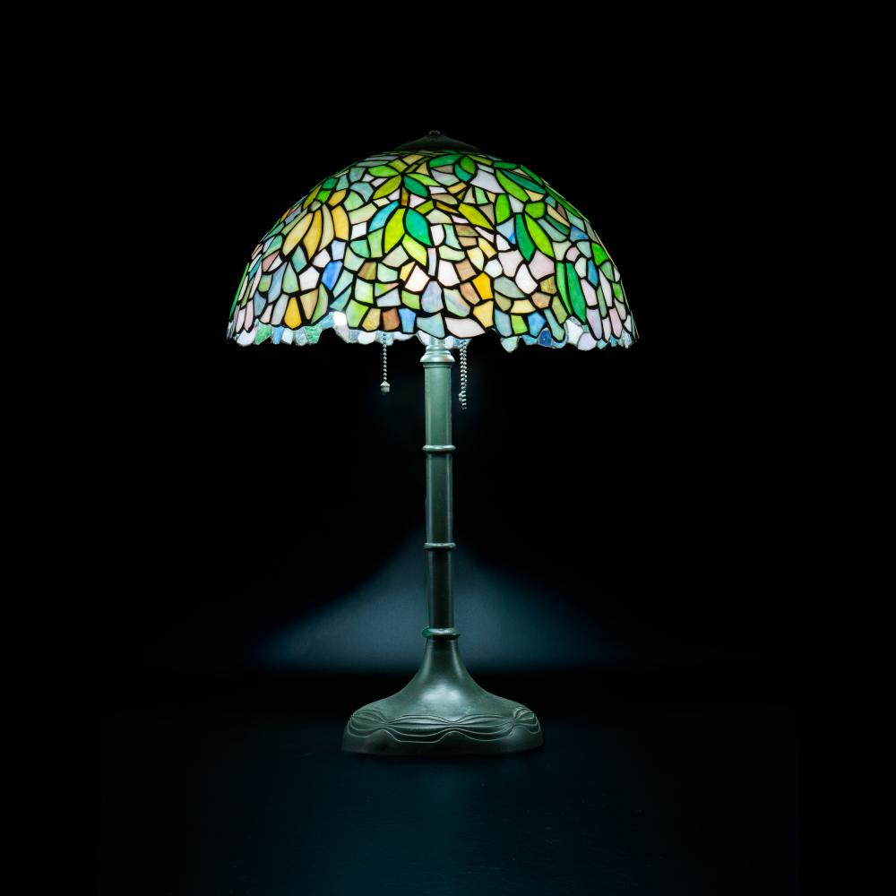 Handel Stained Glass Table Lamp with Floral Leaded Shade, Early 20th Century sold by Albahie Auction House, lot 9 — auction record photograph