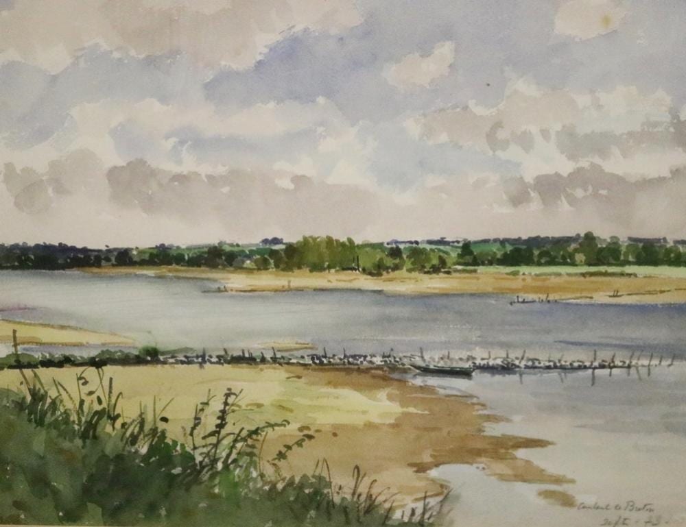 Constant LeBreton comparable auction result: constant le breton french 1895 1985 brittany coastline 1973 watercolor depicting possibly the brittany shoreline in the foregroun