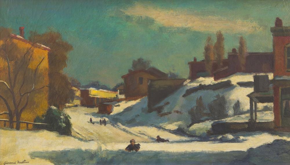 Giovanni Martino comparable auction result: giovanni martino american 1908 1997 study for hilly street with philadelphia streetscape a double sided work