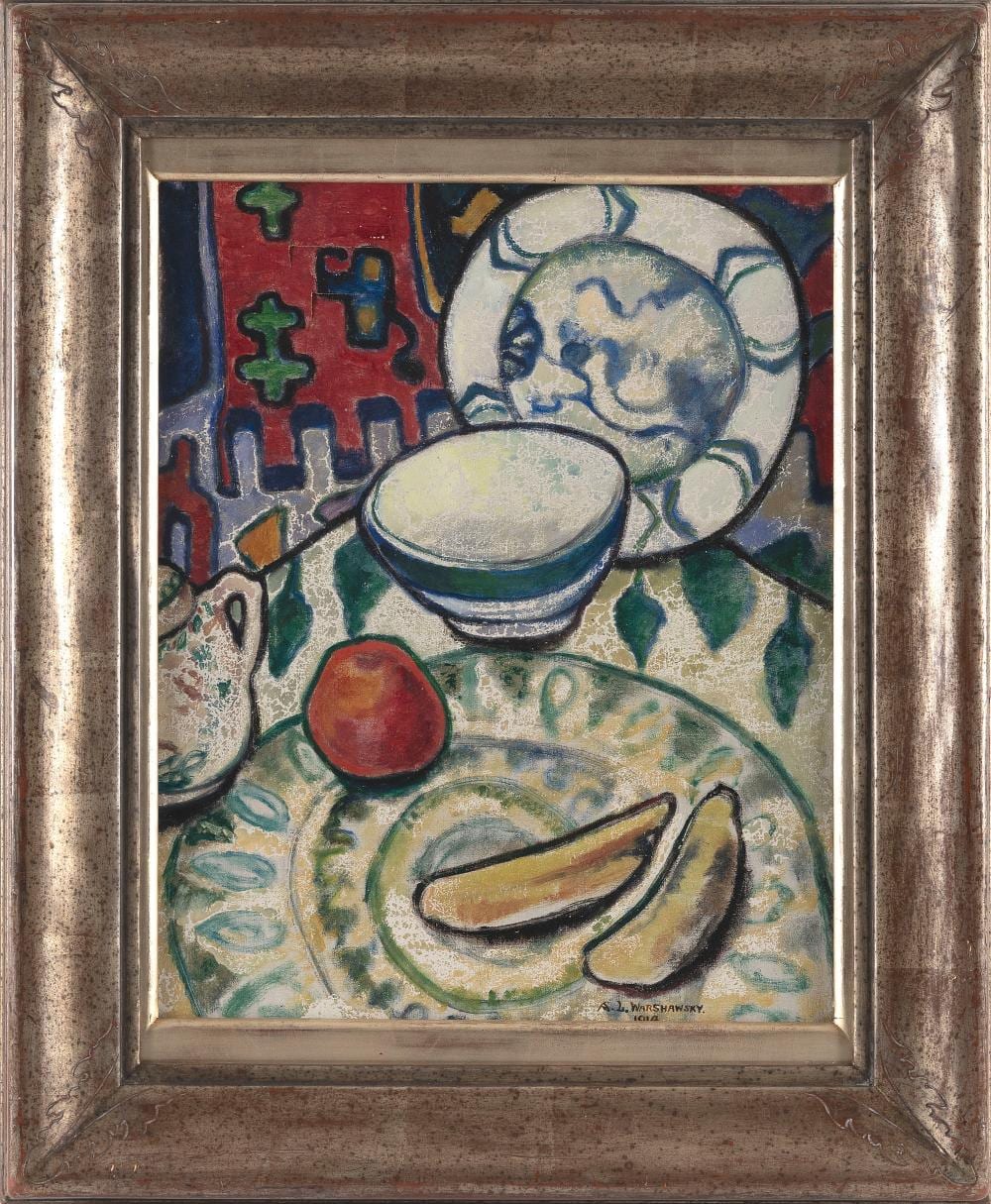 Alexander Warshawsky comparable auction result: alexander warshawsky california ohio 1887 1945 tabletop still life oil on canvas 20 x 16 framed 28 x 23