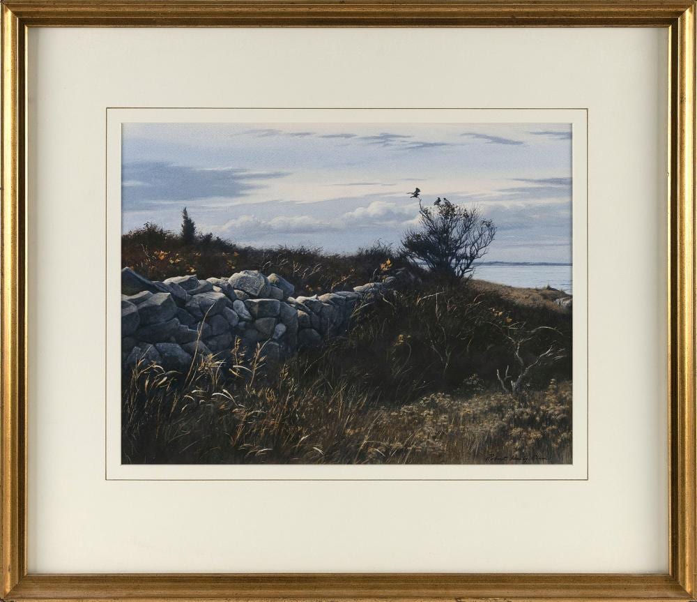 Robert Verity Clem comparable auction result: robert verity clem massachusetts connecticut 1933 2010 birds soaring over a stone wall watercolor 12 x 15 5 sight framed 21 x 24