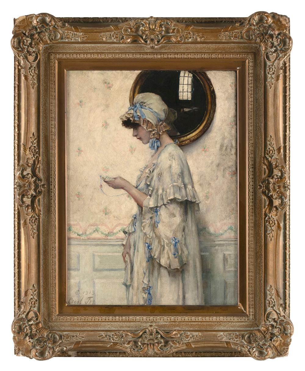 Unk White comparable auction result: cecil hitchcock jay new york england 1884 1954 the miniature oil on canvas 23 75 x 17 5 framed 34 x 28