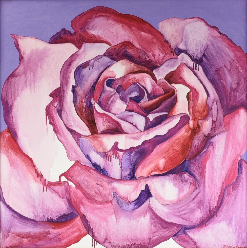 Richard Karwoski comparable auction result: richard karwoski american 1938 1993 pink rose 1970s 50 x 50 in 127 x 127 cm frame 64 x 64 in 162 6 x 162 6 cm