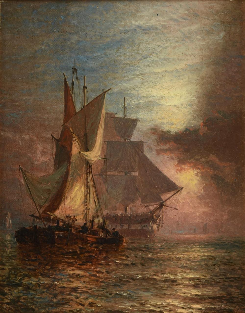 Henry Dawson comparable auction result: henry dawson british 1811 1878 ships at sunset mid 19th century 10 x 8 in 25 4 x 20 3 cm frame 19 1 2 x 17 1 2 in 49 5 x 44 5 cm