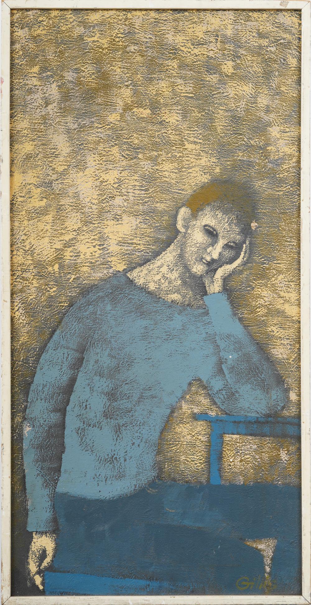 "Blue Boy" Vintage American Modernist Outsider Portrait Large Original Oil Painting sold by Curated Gallery Auctions, lot 14 — auction record photograph