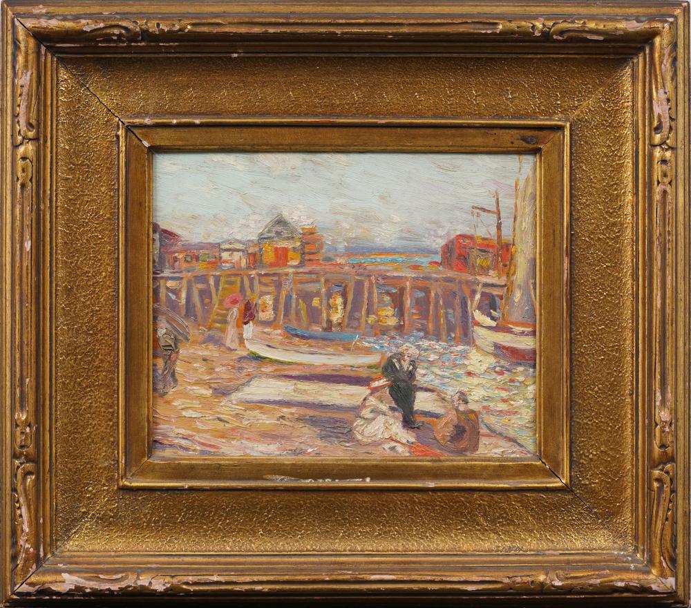 Antique American Impressionist Beach Scene Newcomb Macklin Frame Original Oil Painting sold by Curated Gallery Auctions, lot 353 — auction record photograph