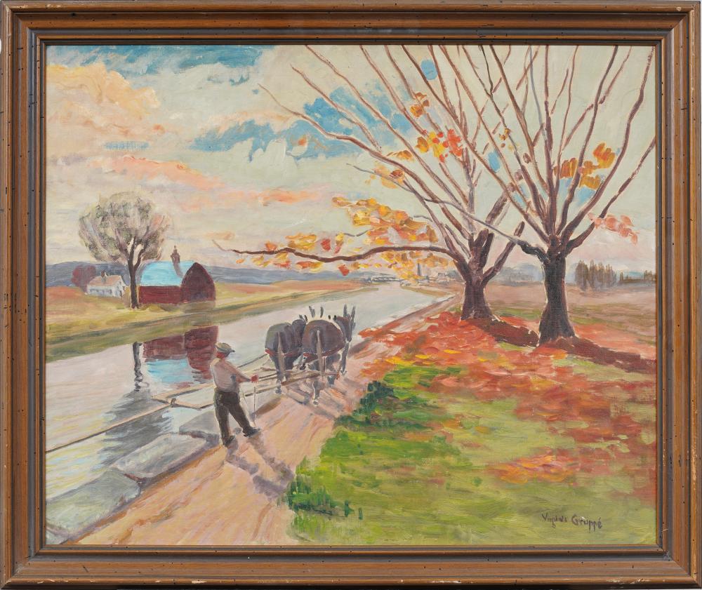 Virginia Helena Gruppe comparable auction result: virginia helena gruppe 1907 1980 vintage american impressionist erie canal horse landscape