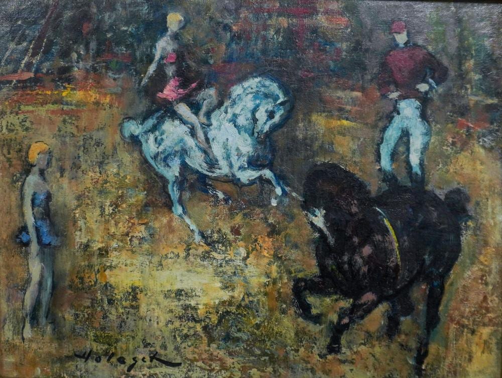 Denes De Holesch comparable auction result: denes de holesch hungarian american 1910 1983 circus scene oil on board signed l l frame 17 1 4 x 21 in 43 8 x 53 3 cm