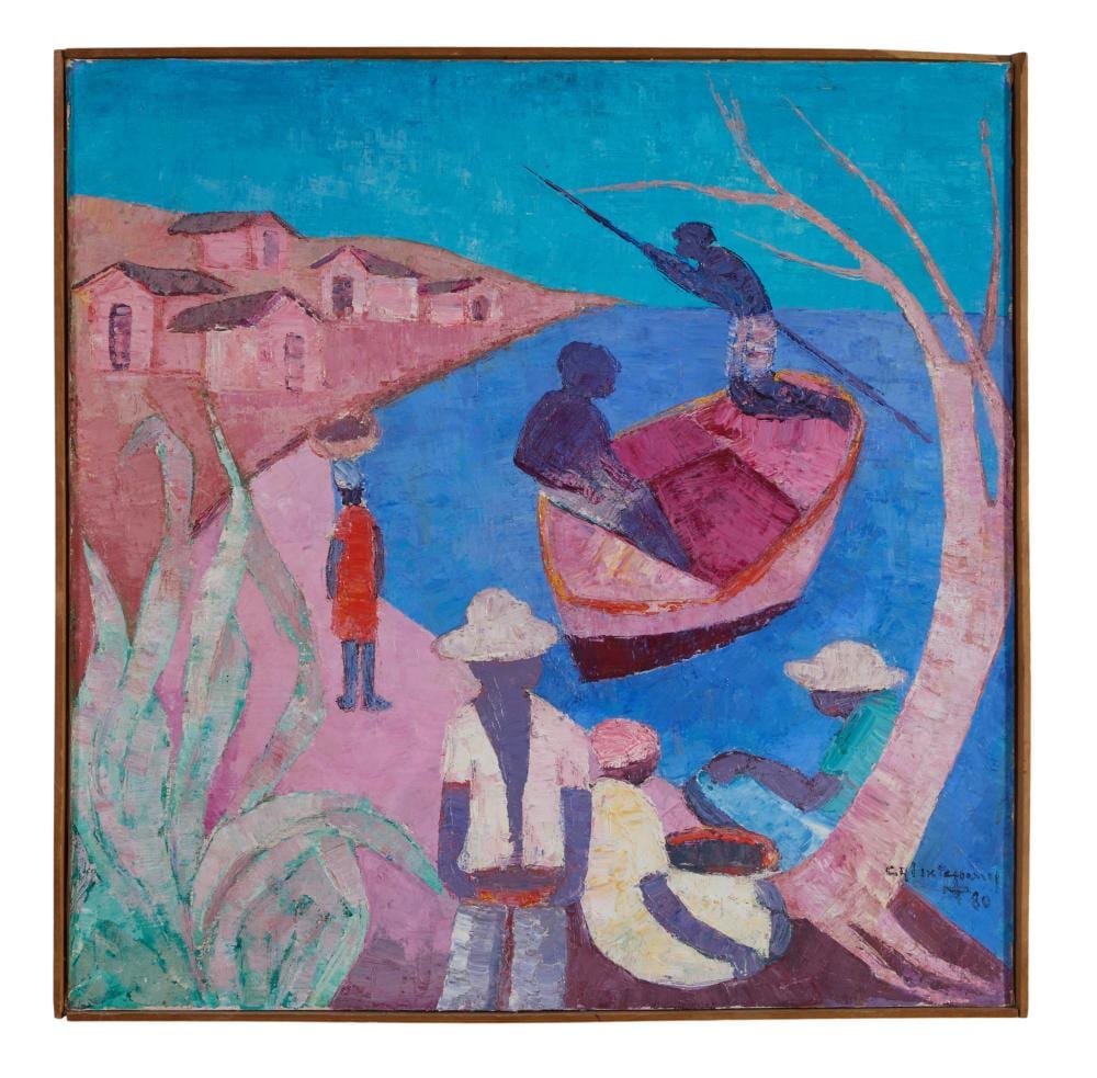 Henri Calixte comparable auction result: henri calixte haitian 1933 2010 daily life by the sea h 24 1 4 in w 24 1 4 in framed h 24 3 4 in w 24 3 4 in