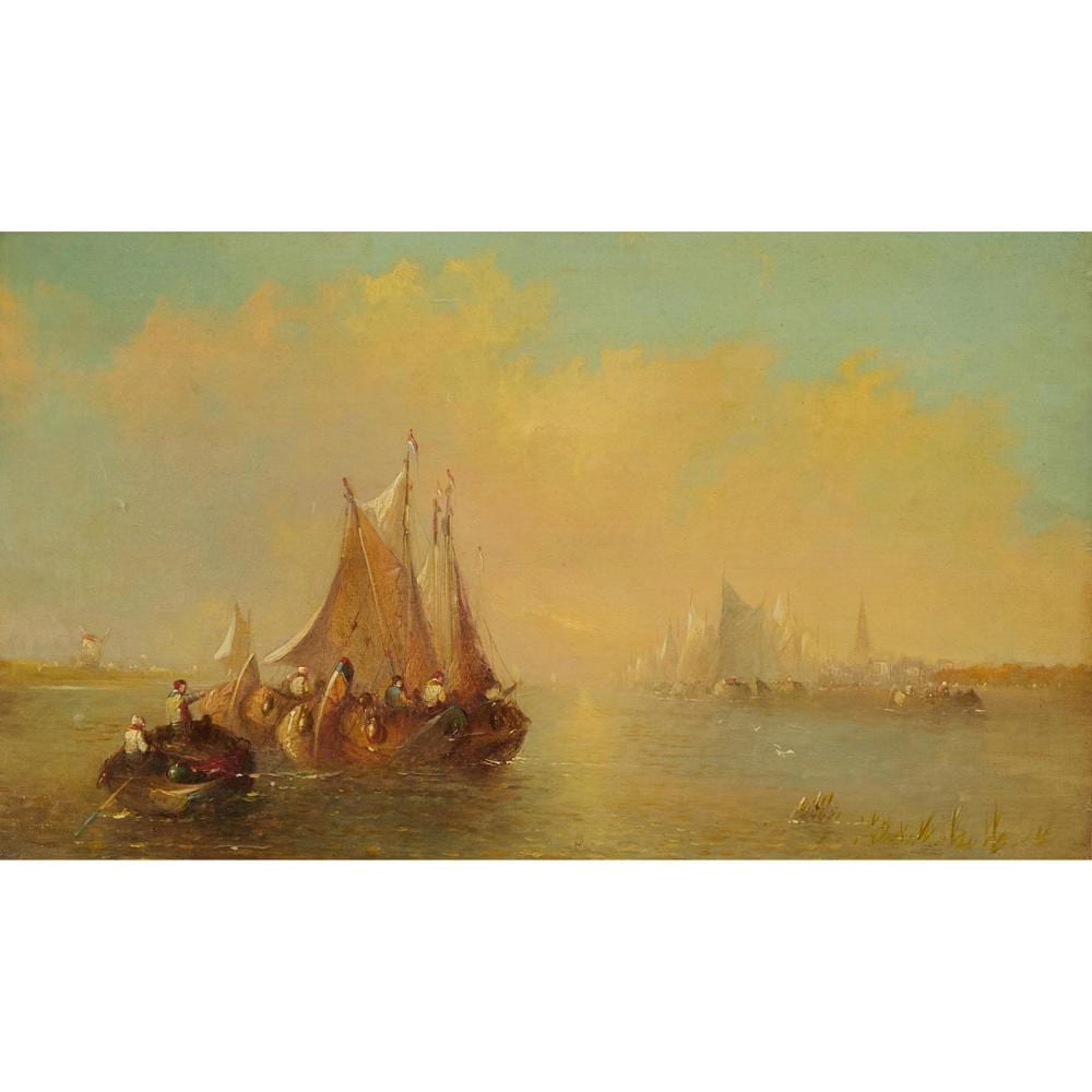 Alfred Montague comparable auction result: alfred montague british c1832 1883 dutch fishing vessels at dusk oil on canvas 29 5 x 50cm 56 5 x 76 5cm framed