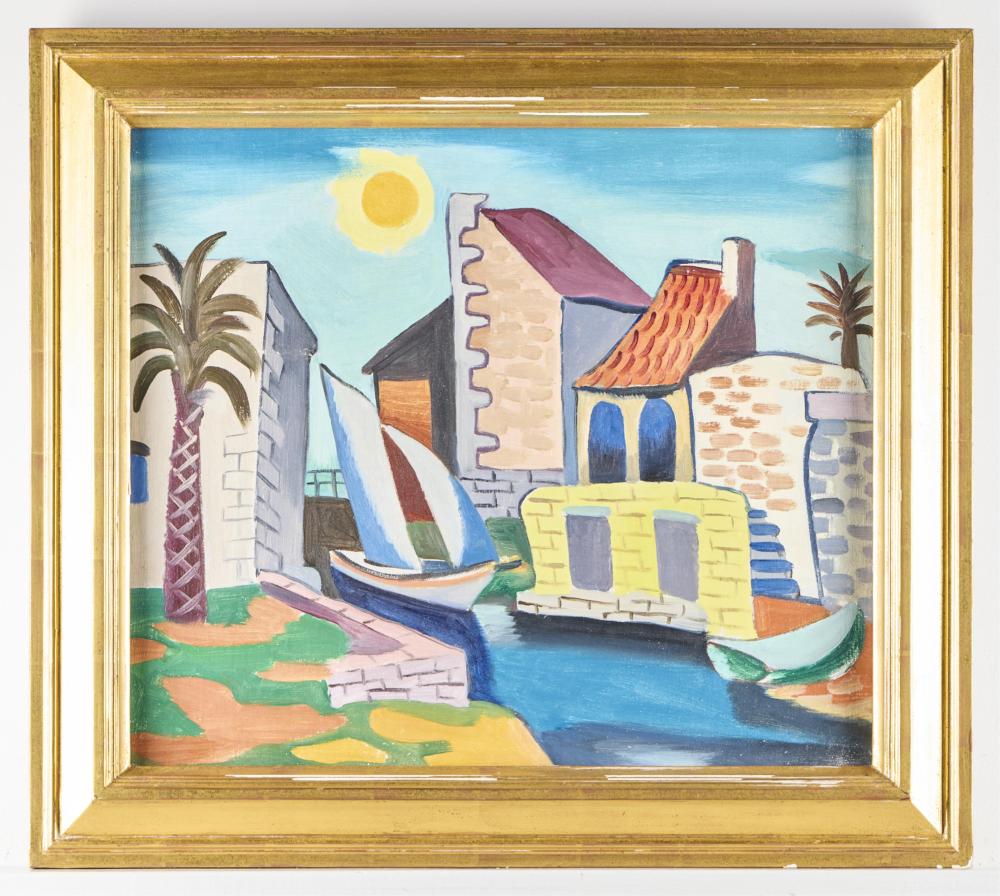 Jan Matulka comparable auction result: jan matulka palms sailboats painting