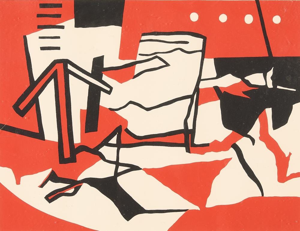 Ralston Crawford comparable auction result: ralston crawford u s s nevada screenprint 1949
