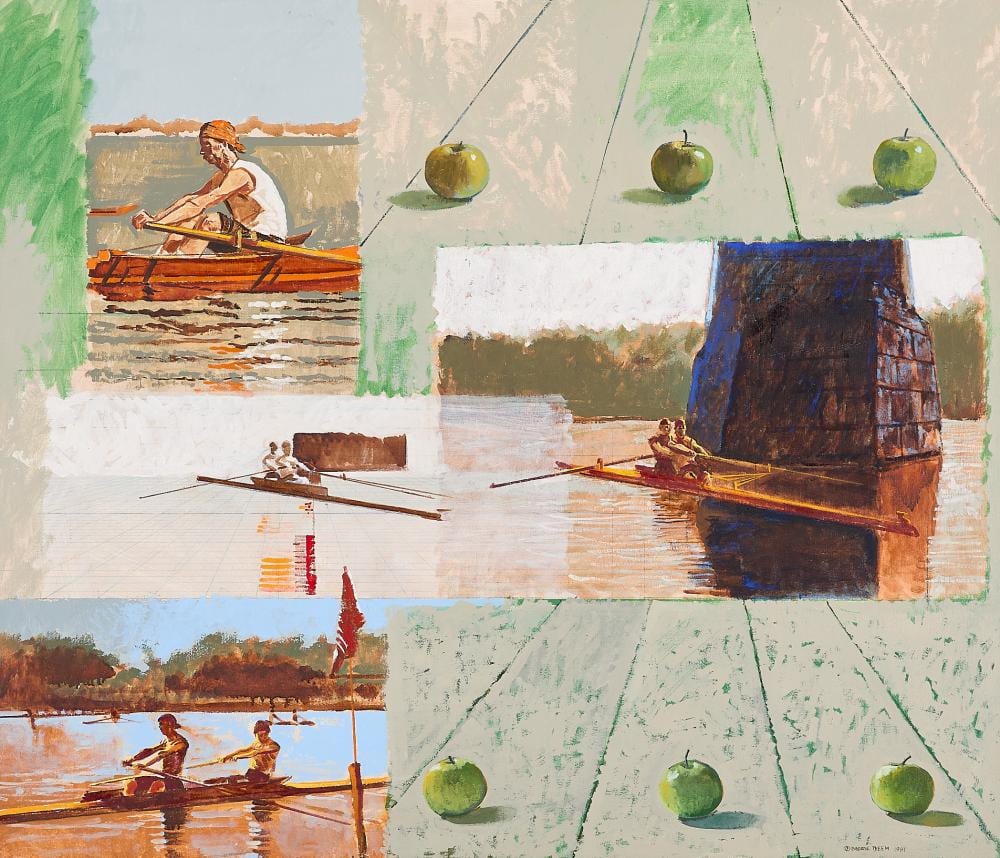 George Deem comparable auction result: george deem eakins and apples painting 1981