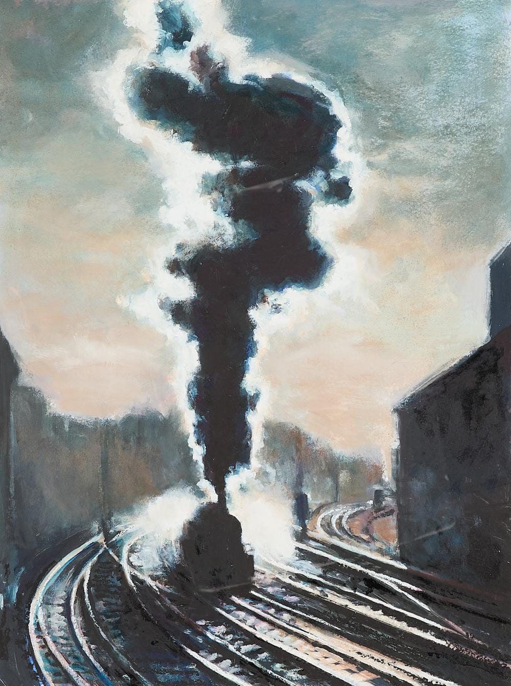 Lawrence Gipe comparable auction result: lawrence gipe oil on paper train painting