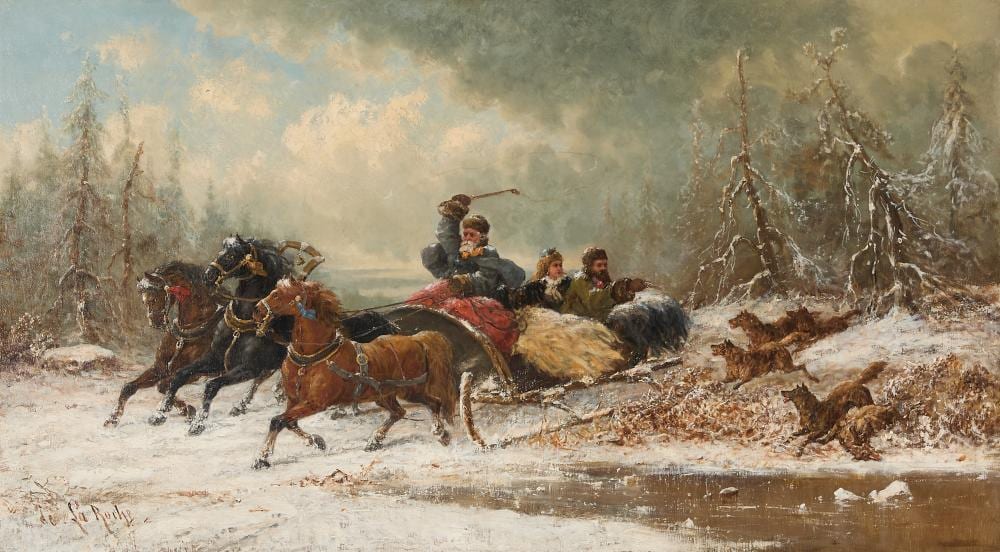 Charles Ferdinand Wimar comparable auction result: charles ferdinand de la roche wolf attack painting