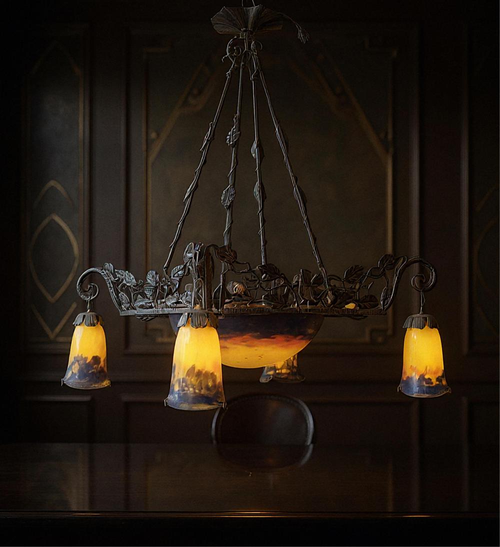 Muller Freres Signed Art Nouveau Deco Chandelier, Circa 1920 sold by Collective Hudson, LLC, lot 150 — auction record photograph