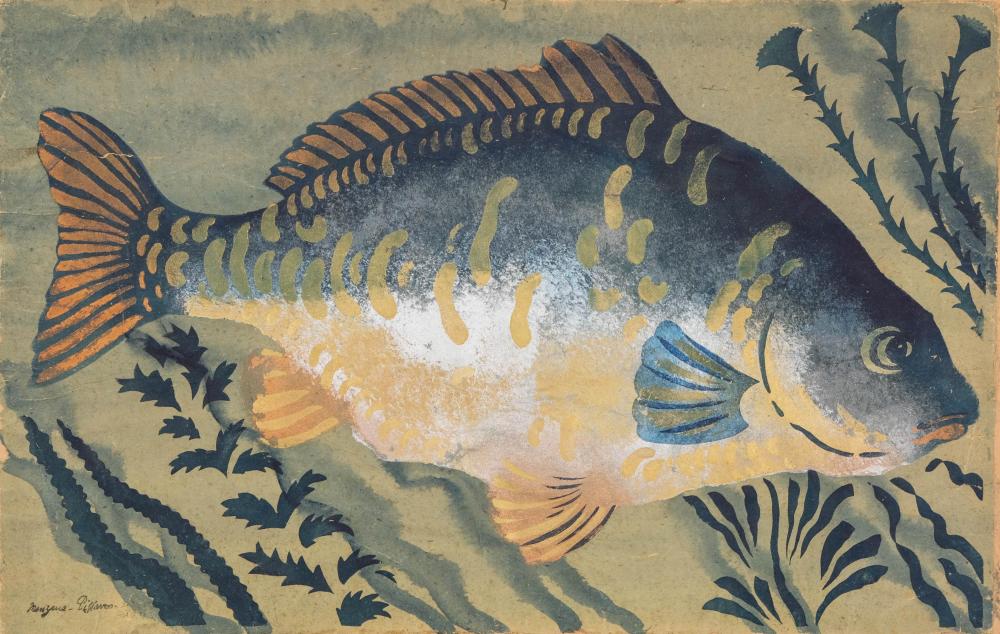 Georges Manzana-Pissarro comparable auction result: georges manzana pissarro fish watercolor and gouache with gold and silver highlights stenciled