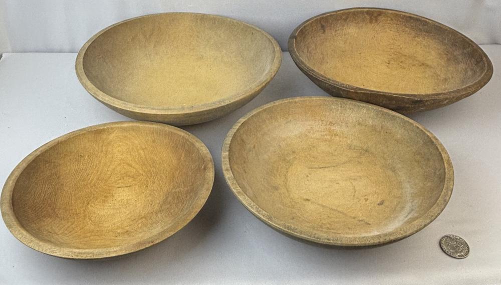 Antique and Vintage Lot of 4 Misc. Wood Turned Dough Bowls sold by One Source Auctions, lot 161 — auction record photograph