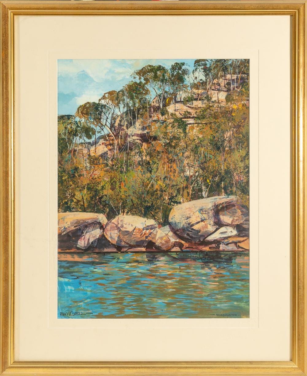 patrick carroll hawkesbury autumn acrylic on paper 73 x 54 frame size 107 x 88cm · Lawsons · 2025-09-12 Patrick Carroll comparable auction result: patrick carroll hawkesbury autumn acrylic on paper 73 x 54 frame size 107 x 88cm
