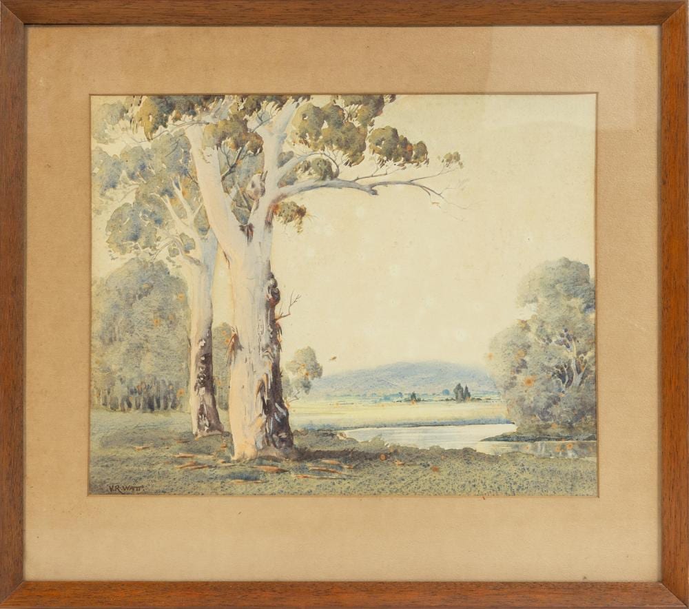 Victor R  Watt comparable auction result: victor robert watt 1886 1970 gum watercolour 43 x 49 cm framed